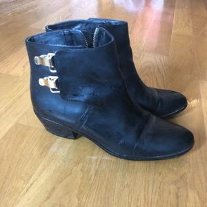 Sam Edelman black leather buckle booties